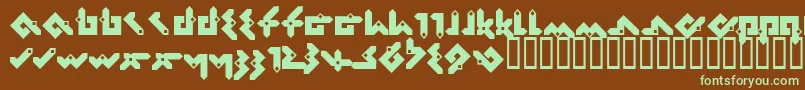 フォントPentomin – 緑色の文字が茶色の背景にあります。