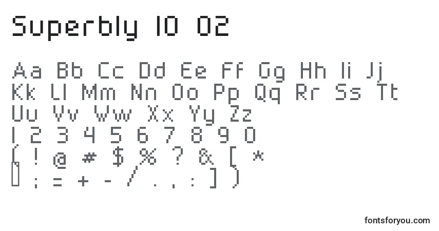 Czcionka Superbly 10 02 – alfabet, cyfry, specjalne znaki