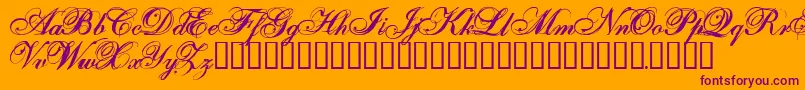 OneFellSwoop-Schriftart – Violette Schriften auf orangefarbenem Hintergrund