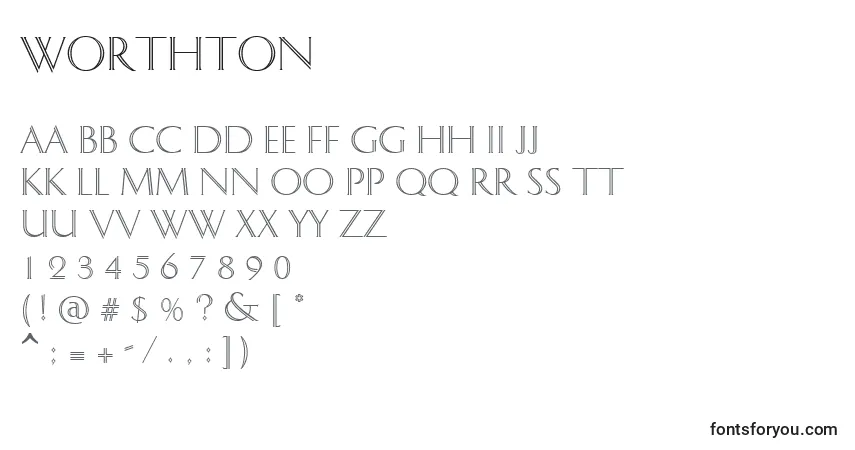 Worthton-fontti – aakkoset, numerot, erikoismerkit