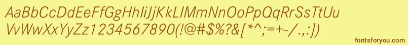 CorporateSW10LightItalic-Schriftart – Braune Schriften auf gelbem Hintergrund