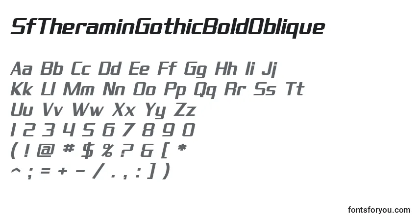 Czcionka SfTheraminGothicBoldOblique – alfabet, cyfry, specjalne znaki