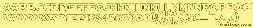 フォントStarJediHollow – 茶色の文字が黄色の背景にあります。