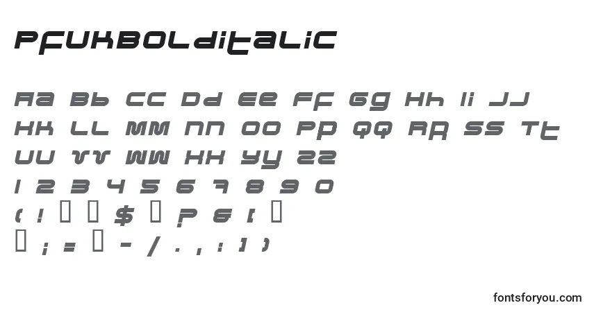 A fonte PfukBolditalic – alfabeto, números, caracteres especiais