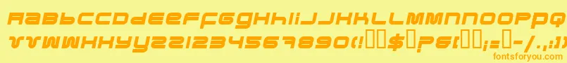 フォントPfukBolditalic – オレンジの文字が黄色の背景にあります。