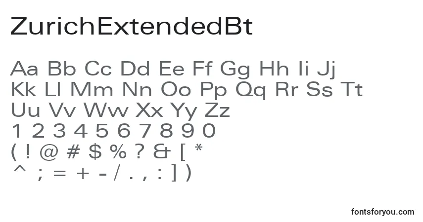 Czcionka ZurichExtendedBt – alfabet, cyfry, specjalne znaki