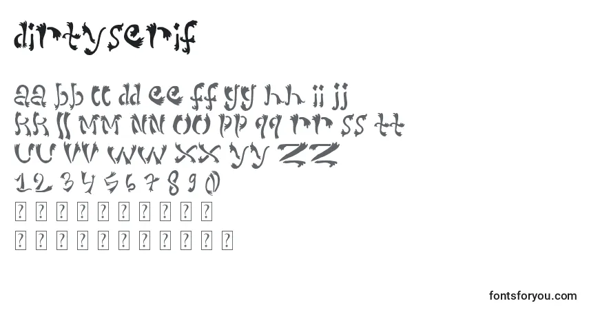 A fonte Dirtyserif – alfabeto, números, caracteres especiais
