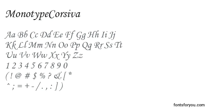 MonotypeCorsiva Font – alphabet, numbers, special characters