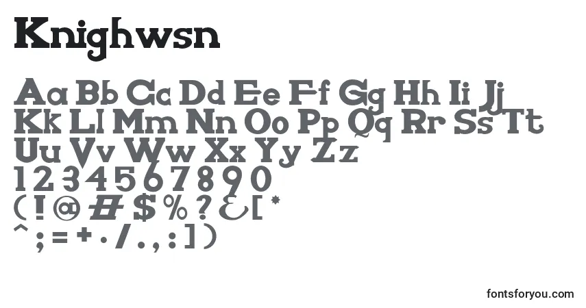Czcionka Knighwsn – alfabet, cyfry, specjalne znaki