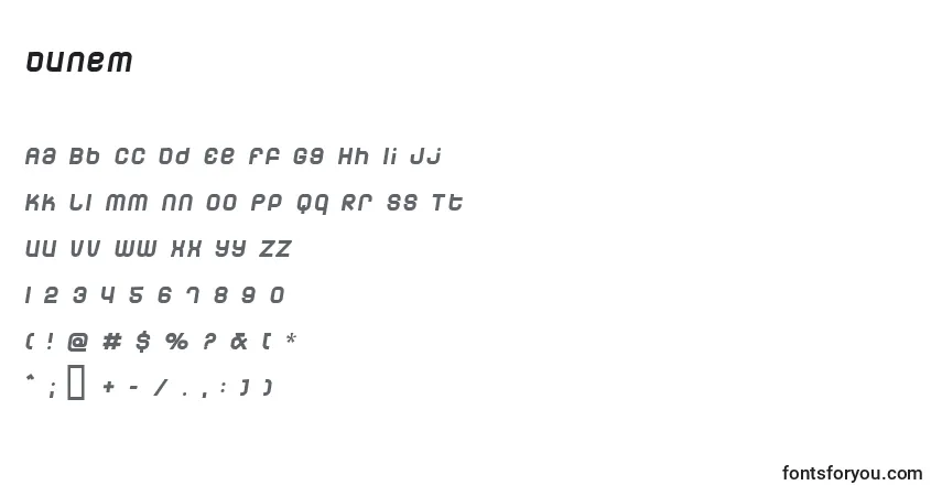 Schriftart Dunem – Alphabet, Zahlen, spezielle Symbole