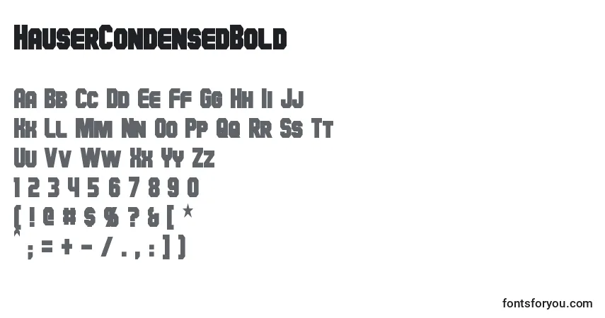 A fonte HauserCondensedBold – alfabeto, números, caracteres especiais