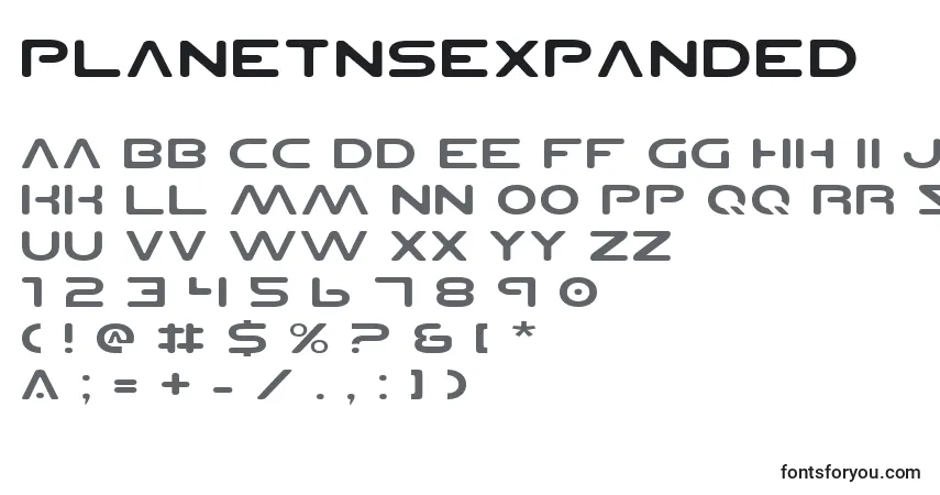 Schriftart PlanetNsExpanded – Alphabet, Zahlen, spezielle Symbole