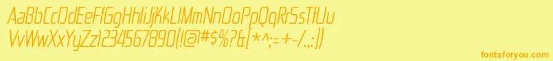 フォントZektoncdltItalic – オレンジの文字が黄色の背景にあります。