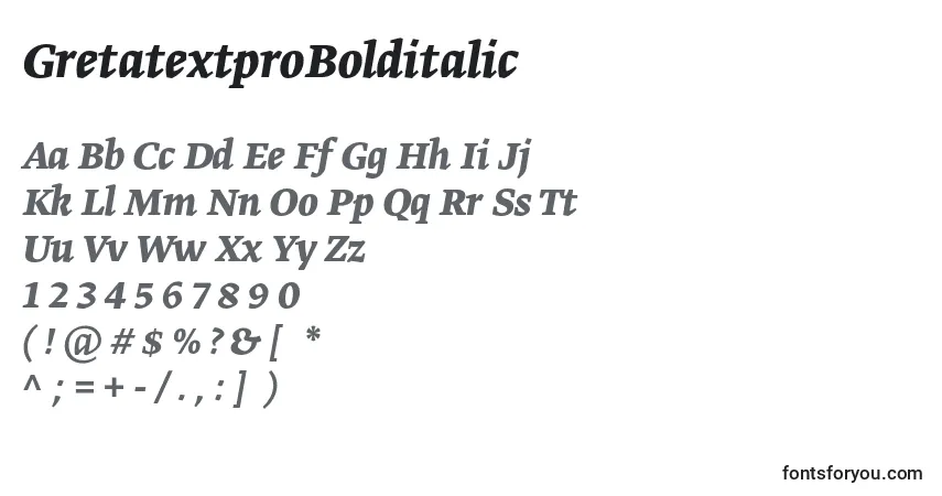 Шрифт GretatextproBolditalic – алфавит, цифры, специальные символы
