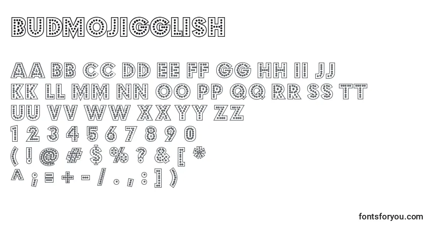 Czcionka Budmojigglish – alfabet, cyfry, specjalne znaki