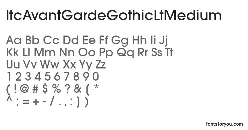 A fonte ItcAvantGardeGothicLtMedium – alfabeto, números, caracteres especiais