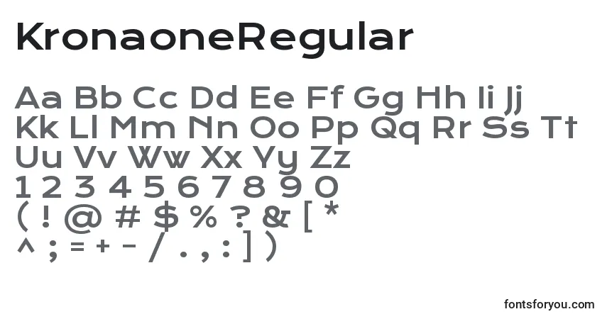 A fonte KronaoneRegular – alfabeto, números, caracteres especiais