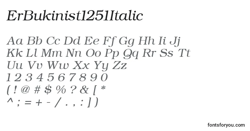 Шрифт ErBukinist1251Italic – алфавит, цифры, специальные символы
