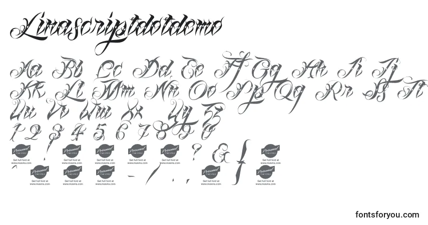 Linascriptdotdemo-fontti – aakkoset, numerot, erikoismerkit
