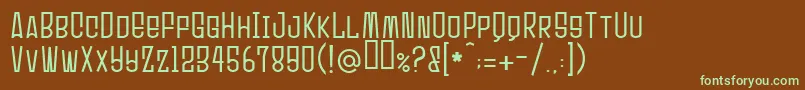 フォントUltrasonik – 緑色の文字が茶色の背景にあります。