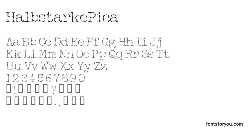 A fonte HalbstarkePica – alfabeto, números, caracteres especiais
