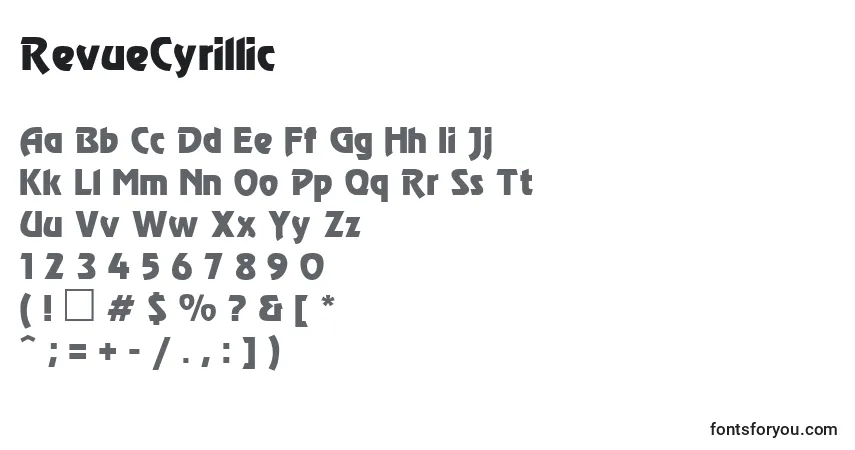 Czcionka RevueCyrillic – alfabet, cyfry, specjalne znaki