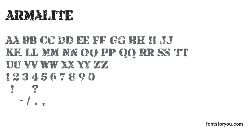 A fonte Armalite – alfabeto, números, caracteres especiais