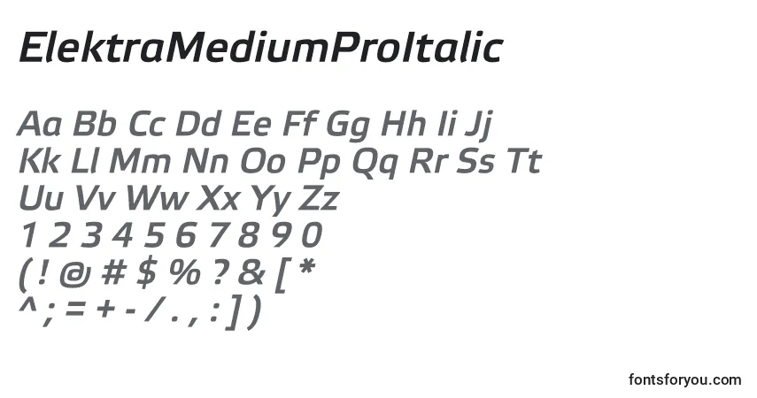 Шрифт ElektraMediumProItalic – алфавит, цифры, специальные символы