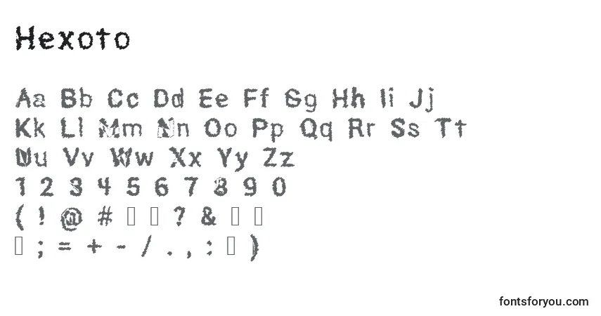A fonte Hexoto – alfabeto, números, caracteres especiais