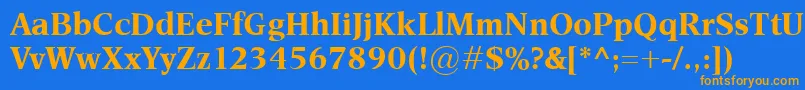 Weitere Informationen zur EsperantoBold-Schriftart EsperantoBold-Schriftart – Orangefarbene Schriften auf blauem Hintergrund