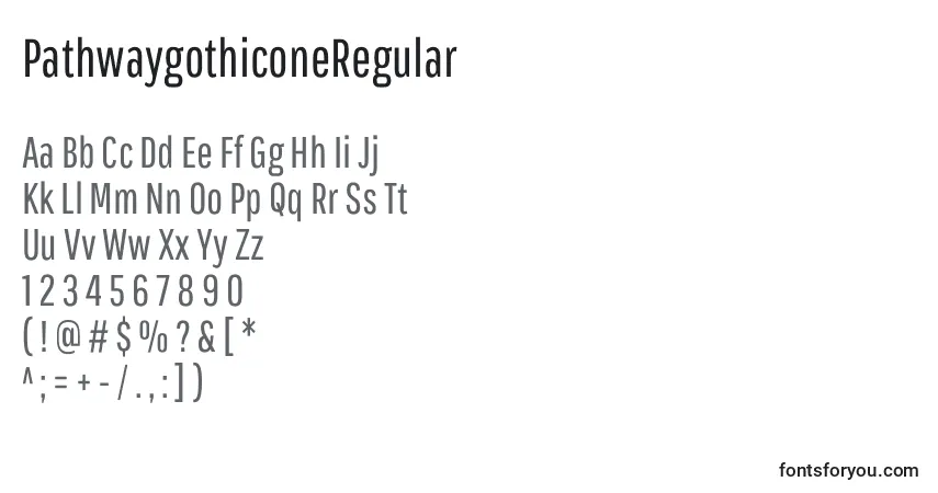 Schriftart PathwaygothiconeRegular – Alphabet, Zahlen, spezielle Symbole