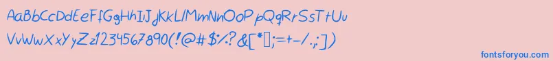 フォントRocchySHandwriting – ピンクの背景に青い文字