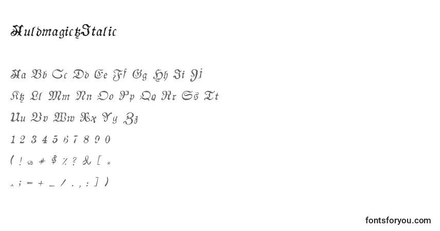 Fuente AuldmagickItalic - alfabeto, números, caracteres especiales