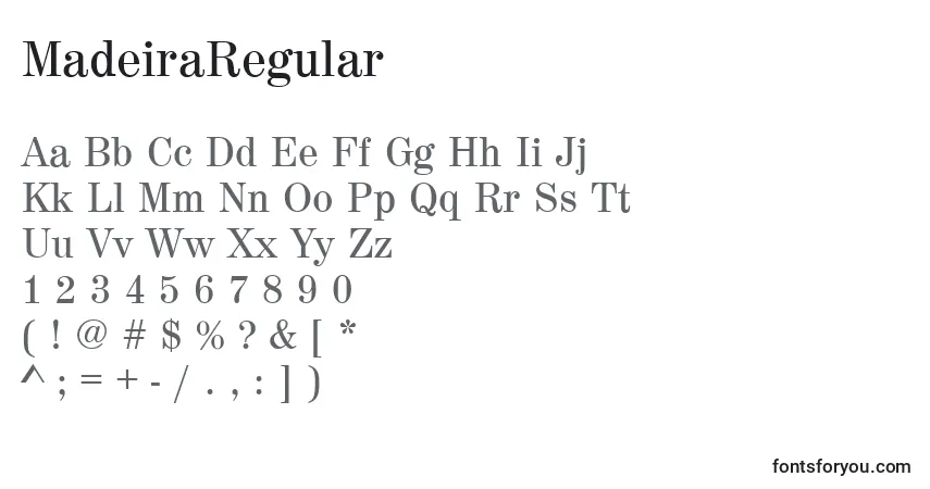 Schriftart MadeiraRegular – Alphabet, Zahlen, spezielle Symbole