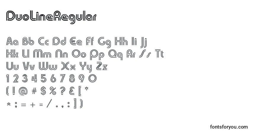A fonte DuoLineRegular – alfabeto, números, caracteres especiais