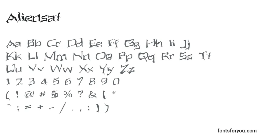 A fonte Aliensat – alfabeto, números, caracteres especiais