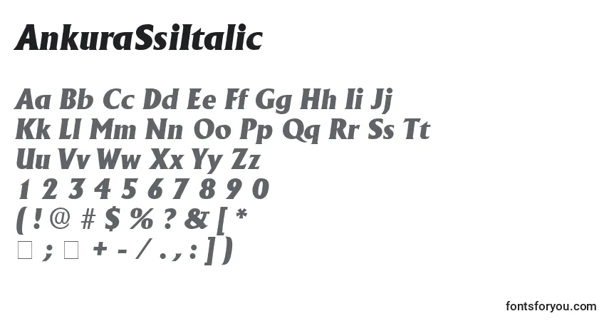 Fuente AnkuraSsiItalic - alfabeto, números, caracteres especiales