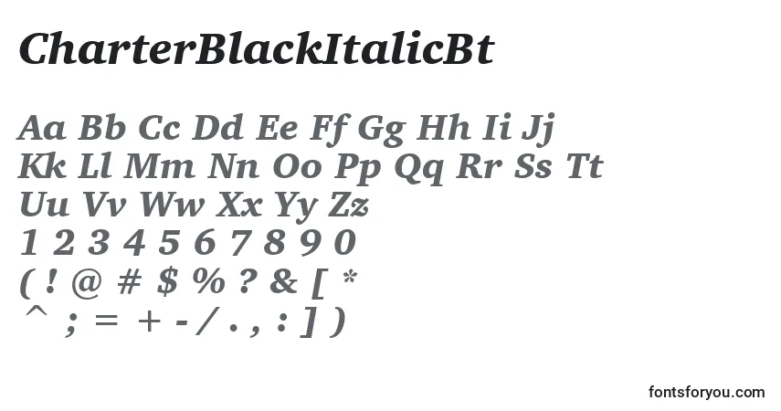 Шрифт CharterBlackItalicBt – алфавит, цифры, специальные символы