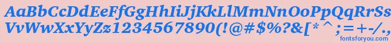 Fonte CharterBlackItalicBt – fontes azuis em um fundo rosa