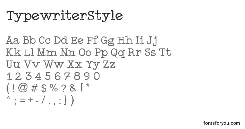 A fonte TypewriterStyle – alfabeto, números, caracteres especiais