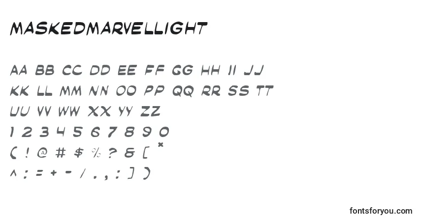 MaskedMarvelLight Font – alphabet, numbers, special characters