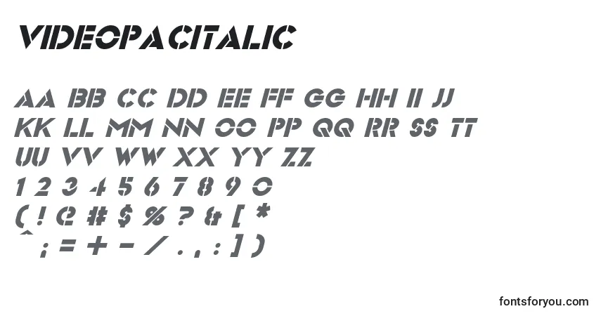 Schriftart VideopacItalic (96958) – Alphabet, Zahlen, spezielle Symbole