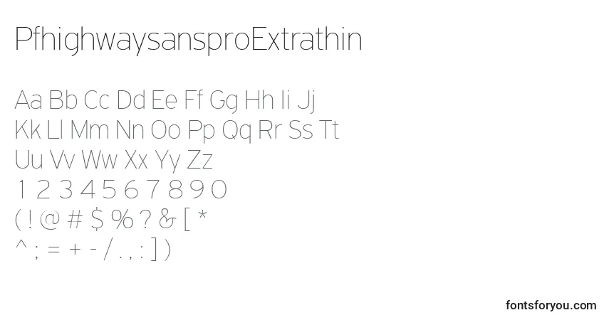 Fuente PfhighwaysansproExtrathin - alfabeto, números, caracteres especiales