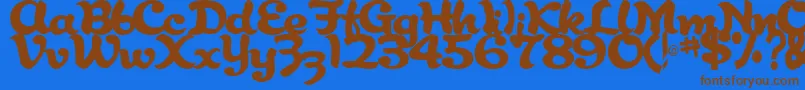 フォントAbracadabraRegularTtstd – 茶色の文字が青い背景にあります。