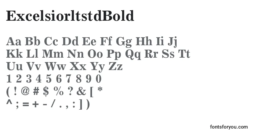 A fonte ExcelsiorltstdBold – alfabeto, números, caracteres especiais
