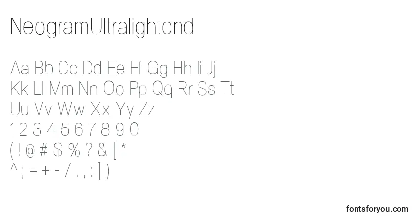Шрифт NeogramUltralightcnd – алфавит, цифры, специальные символы