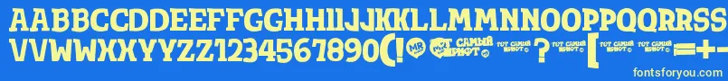 Totsamshrift Font – Yellow Fonts on Blue Background