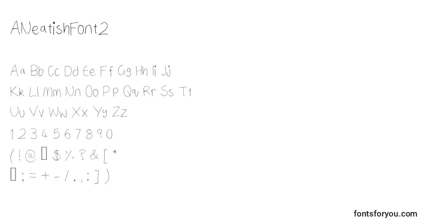 Czcionka ANeatishFont2 – alfabet, cyfry, specjalne znaki