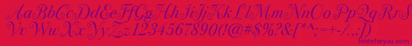 Czcionka BodoniSvtytwoswaItcTtBookit – fioletowe czcionki na czerwonym tle