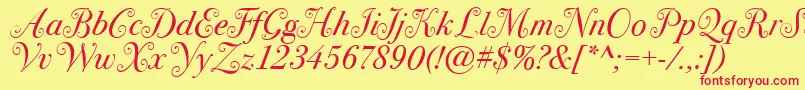 Fonte BodoniSvtytwoswaItcTtBookit – fontes vermelhas em um fundo amarelo
